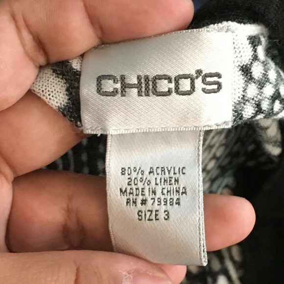 Chicos Cardigan Womens Sz 3 US XL 16 Black White Linen Blend Knit Sweater - Picture 5 of 7